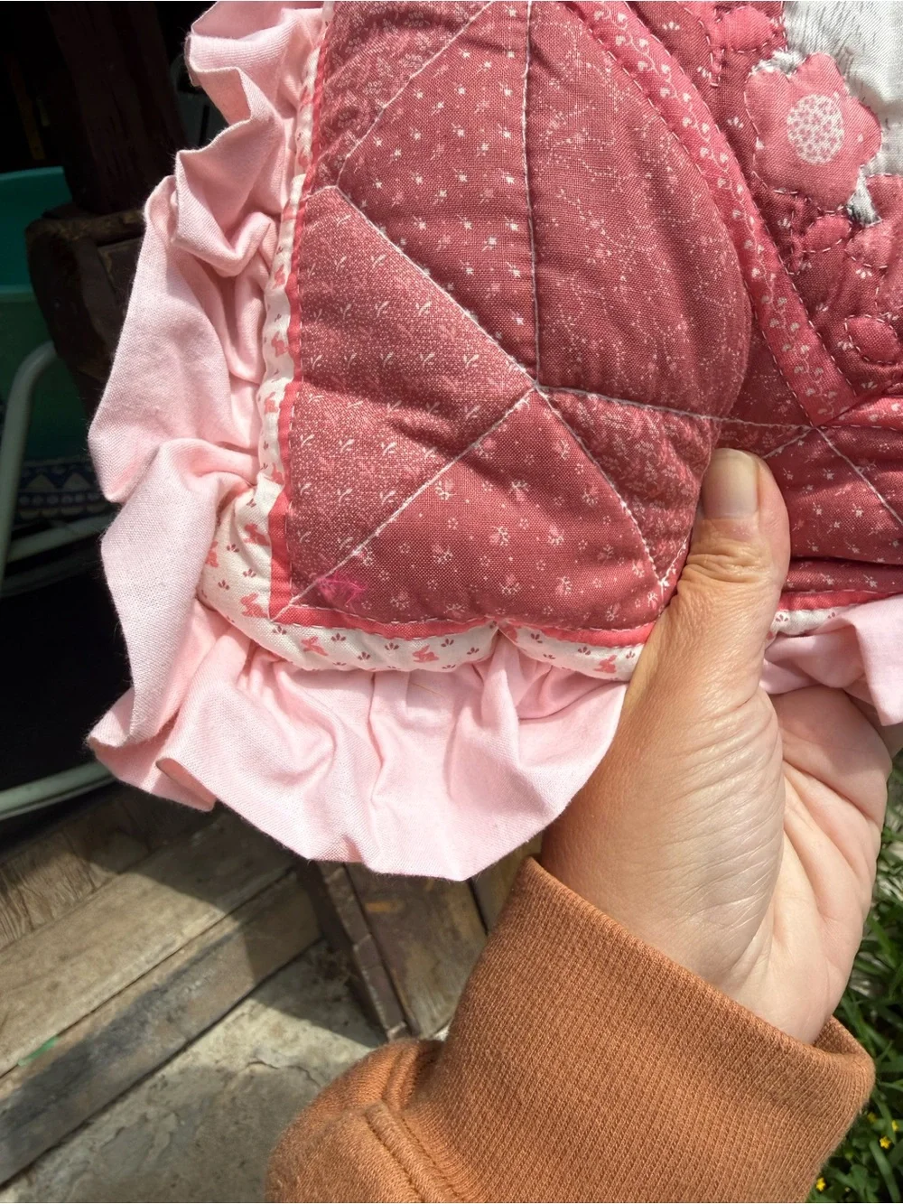Handcrafted Pink Bunny Quilted Decorative Pillow